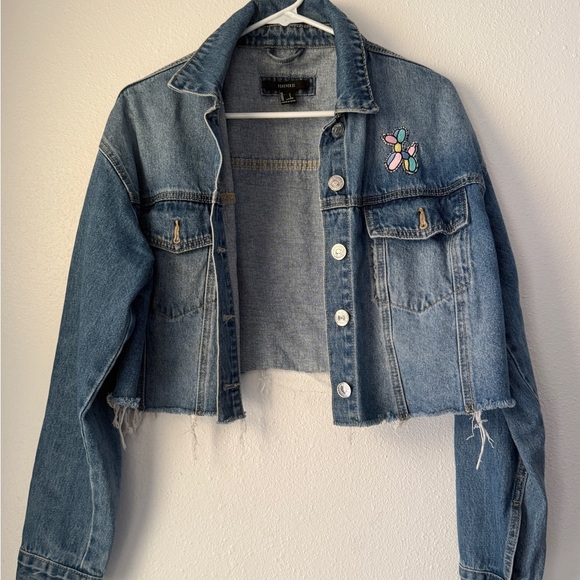 Forever 21 Jackets & Blazers - Y2K Forever 21 Women L Jacket LightWash Denim Embroidered Balloon Dog Crop